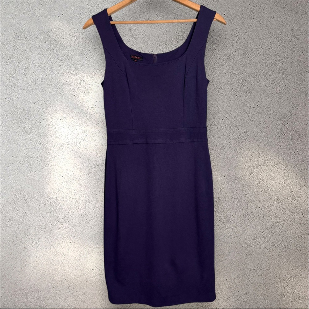 Escada Women's Scoop Neck Sleeveless A-Line Mini Dress Purple Viscose Size 38